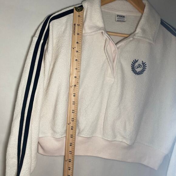 Victoria Secret Pink Reverse Fleece Cropped Polo Sweatshirt Xsmall - Picture 6 of 10